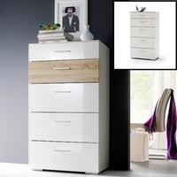 Portland Chest Of Drawers In White Gloss And Oak With 5 Drawers