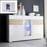 Portland Sideboard In White Gloss And Oak With LED Light