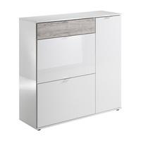 Portino Wide Shoe Cabinet In White High Gloss And Sand Oak
