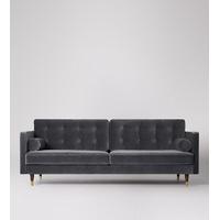 Porto Three-Seater Sofa in Granite Deep Velvet, Walnut Feet