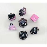 Polyhedral 7-Die Gemini Dice Set - Black-Pink with White