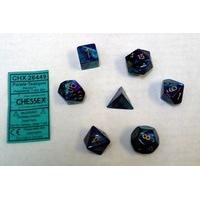 Polyhedral 7-Die Gemini Dice Set - Purple & Teal with Gold (d4, d6, d8, d10, d12, d20 & d00)