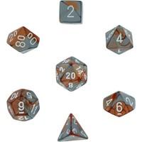 polyhedral 7 die gemini dice set copper steel with white toy