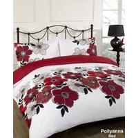 Pollyanna Red Floral White Reversible King Size Duvet Quilt Cover Bedding Set