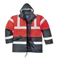 Portwest S466RNRL Hi-Vis Contrast Traffic Jacket, Regular, Size Large, Red/Navy