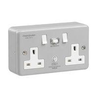 Powerbreaker 2 Gang 13A Passive 30mA RCD Switched Socket Metal Clad - E59479