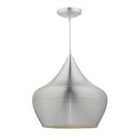 POG0168 Pogo 1 Light Spun Ceiling Pendant in an Aluminium Finish with a braided cable