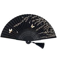 Pondoflotus Japanese Bamboo Silk Folding Fans - 1 Piece/Set Hand Fans Butterfly Theme Black