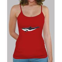 porpoise - woman, suspenders, red