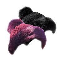 Pom Pom Hats ? Faux Fur Trim (2 ? SAVE £10), Black and Maroon, Polyester