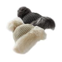 pom pom hats faux fur trim 2 save 10 cream and grey polyester