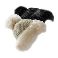 Pom Pom Hats ? Faux Fur Trim (2 ? SAVE £10), Black and Cream, Polyester