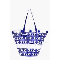 Pom Pom Basket Shape Beach Bag - white