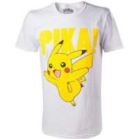 Pokemon Pikachu Pika! Raised Print Men\'s T-shirt Medium White (ts408066pok-m)