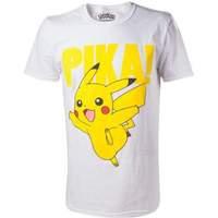 Pokemon Pikachu Pika! Raised Print Men\'s T-shirt Small White (ts408066pok-s)