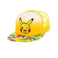 Pokemon Pikachu Winking Face with Floral Pattern Trucker Snapback Yellow Baseball Cap