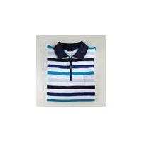Polo Shirt with Zip, blue/white stripped, in various sizes