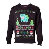 pokemon mens bulbasaur in the snow christmas jumper large charcoalblac ...