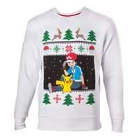 pokemon mens ash and pikachu christmas jumper medium white sw504572pok ...