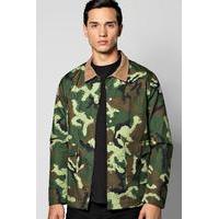 Pocket Zip Through Jacket With Cord Collar - camo