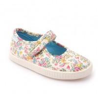 Posy, Neutral Floral Girls Riptape Canvas Shoes