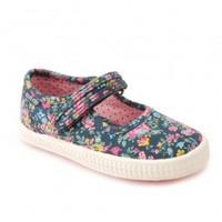 Posy, Navy Blue Floral Girls Riptape Canvas