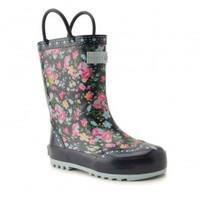 Posy Puddle, Navy Blue Floral Girls Water resistant Wellies