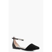 Pointed Metal Trim Ankle Band Ballet - black