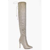 Pointed Tie Thigh High Boot - beige