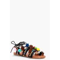 pom coin embellished sandal black