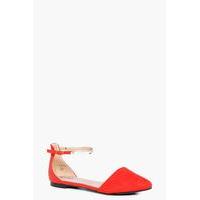 Pointed Metal Trim Ankle Band Ballet - red