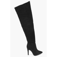 pointed knee high boot black