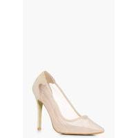 Pointed Toe Mesh Court Heels - cream