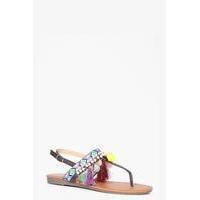 Pom And Beaded Thong Sandal - green