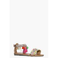 Pom And Beaded Sandal - orange