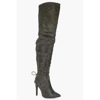 Pointed Toe Over The Knee Boot - khaki