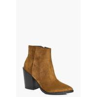 pointed block heel ankle boot tan