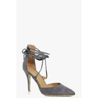 pointed wrap strap court heels grey