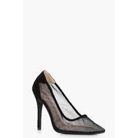 Pointed Toe Mesh Court Heels - black