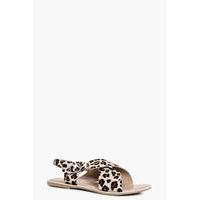 pony hair cross strap peeptoe sandal leopard