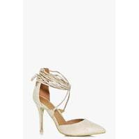 Pointed Wrap Strap Court Heels - cream