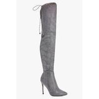 Pointed Toe Thigh High Boot - grey