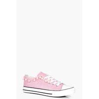 Pom Trim Lace Up Trainer - pink