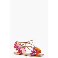 pom and embellished leather sandal pink