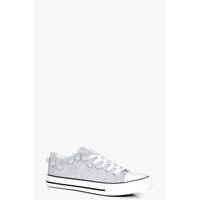 Pom Trim Lace Up Trainer - silver