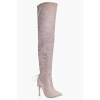 Pointed Toe Over The Knee Boot - stone