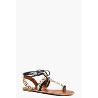 pony hair thong tie up sandal beige