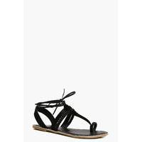 Pony Hair Thong Tie Up Sandal - black