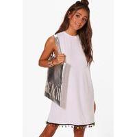 Pom Pom High Neck Dress - white
