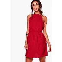 Poppy Pom Pom Trim Woven Sun Dress - raspberry